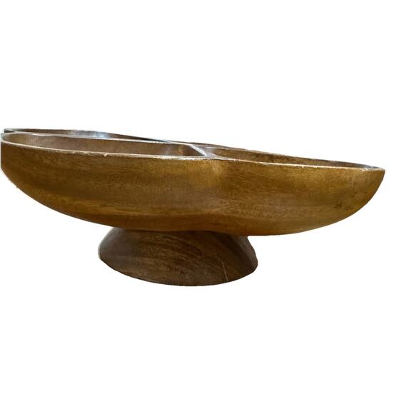 VINTAGE Wooden Dolphin Genuine Monkey Pod Divided Tray Bowl On Rotating Pedestal - Picture 2 of 4